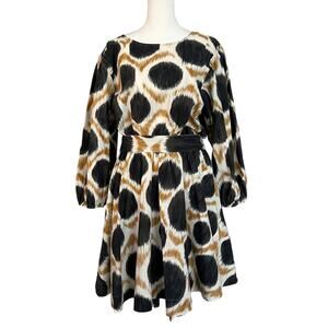 Maeve Black and Tan Patterned Long Sleeve Dress